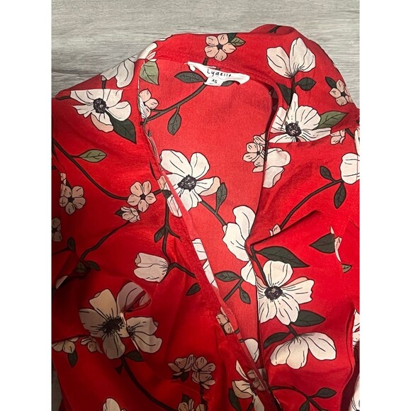 Red Floral Wrap Cross over Blouse Top Long sleeve Boho Chic dress shirt size S - Picture 3 of 4